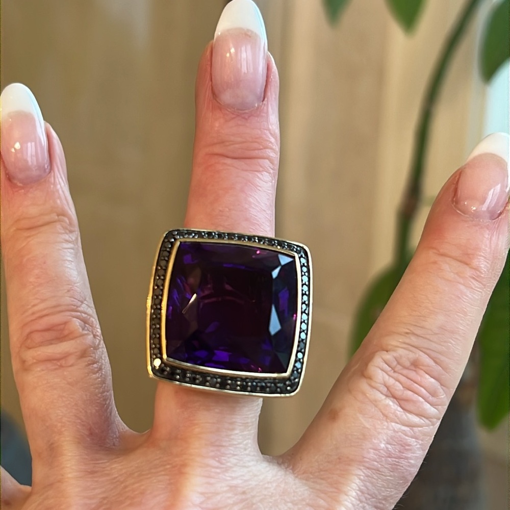 John Hardy 18 karat gold, amethyst and Diamond Ring - Picture 6 of 14